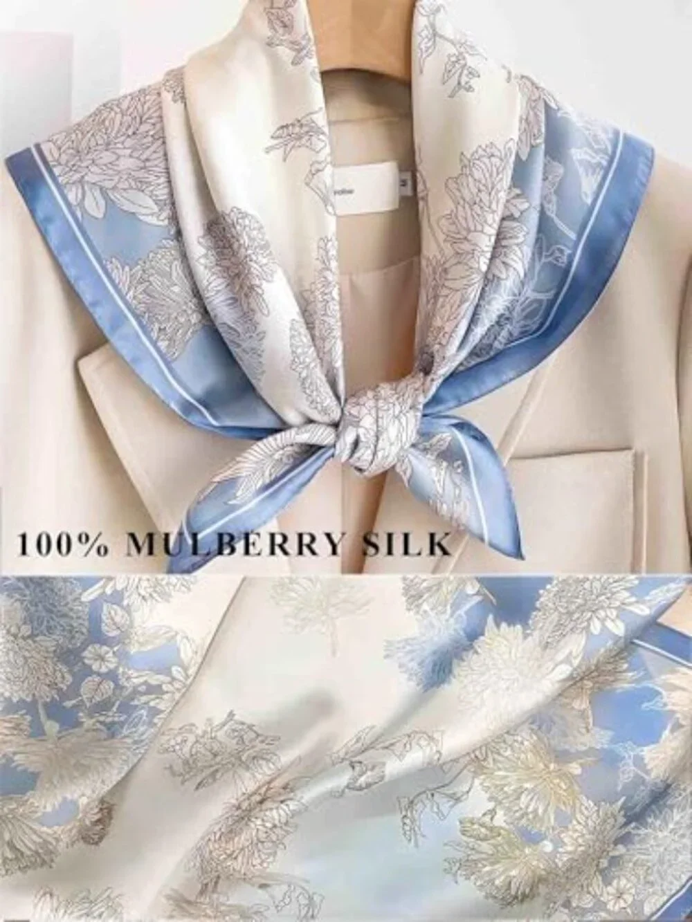 100% Mulberry Silk Lightweight Square Neckerchief Scarf 21